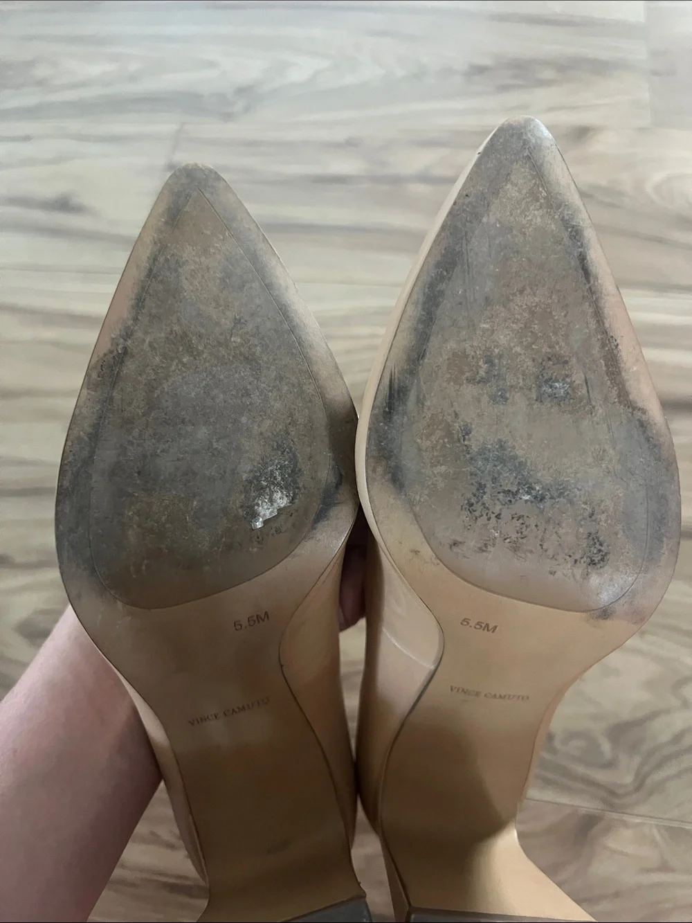 Vince Camuto Beige Pointed Toe Block Heel Pumps